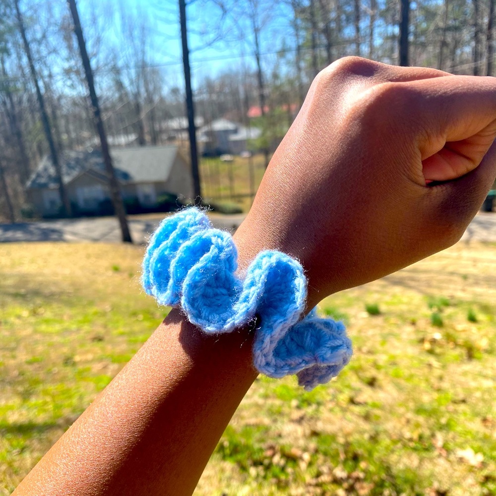 Handmade baby blue scrunchie